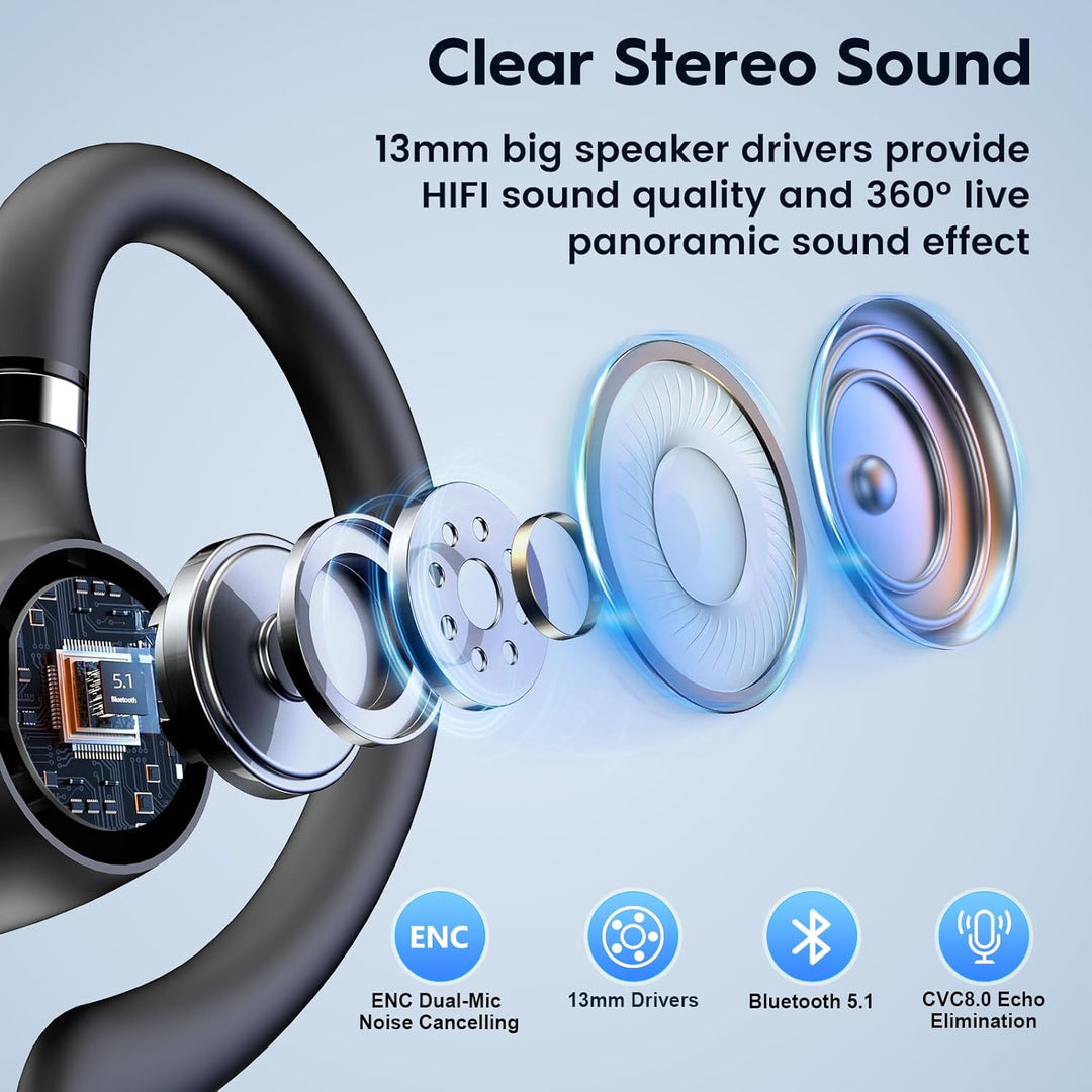 New Bee Bluetooth Headset, V5.1 Wireless Freisprech Headset mit 72h Spielzeit und CVC 8.0 Dual ENC G