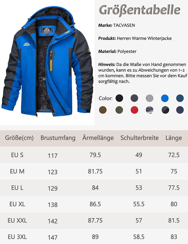 TACVASEN Herren Warme Skijacke Gefütterte Winterjacke Wasserabweisende Funktionsjacke mit Abnehmbare