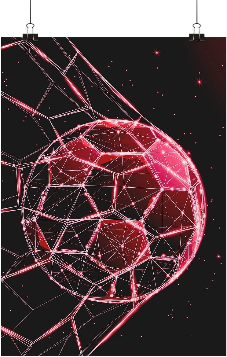 Generisch Fussball Poster - Roter Neon Fussball Ball - Sport Wandbild für Kinder und Erwachsene (59,