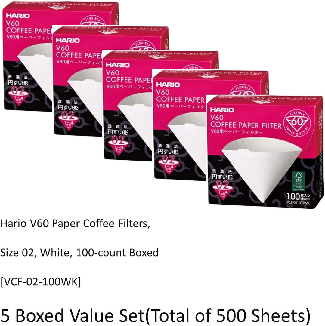 Hario V60 Papierfilter, Grösse 02, Kaffeeweiss, 5 Packungen (insgesamt 500 Blatt) 100 Stück, Weiss 0
