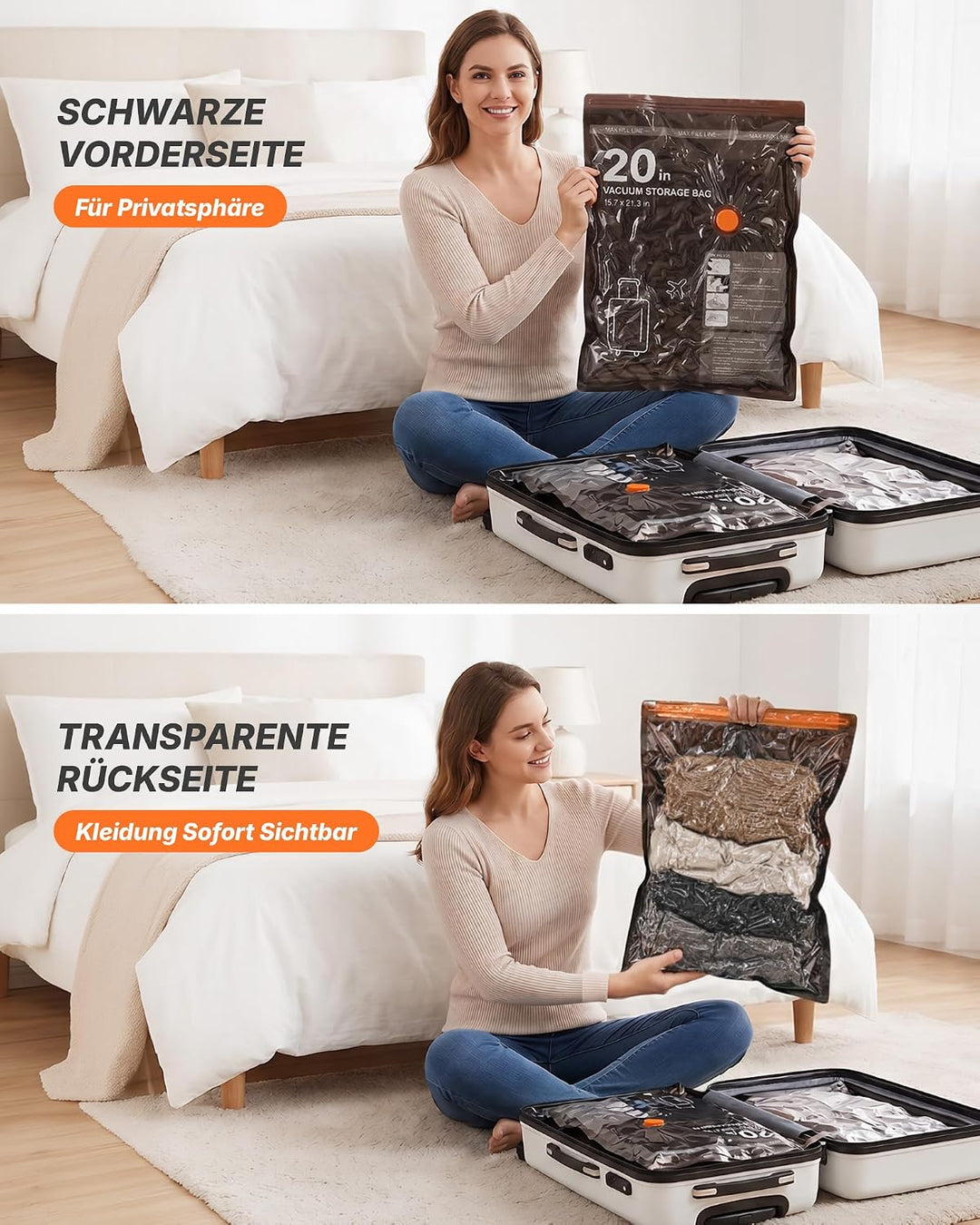 Vakuumbeutel mit kabelloser Elektropumpe – 20 Stück (8*54x40, 8*64x47, 4*74x54cm) , platzsparende Va