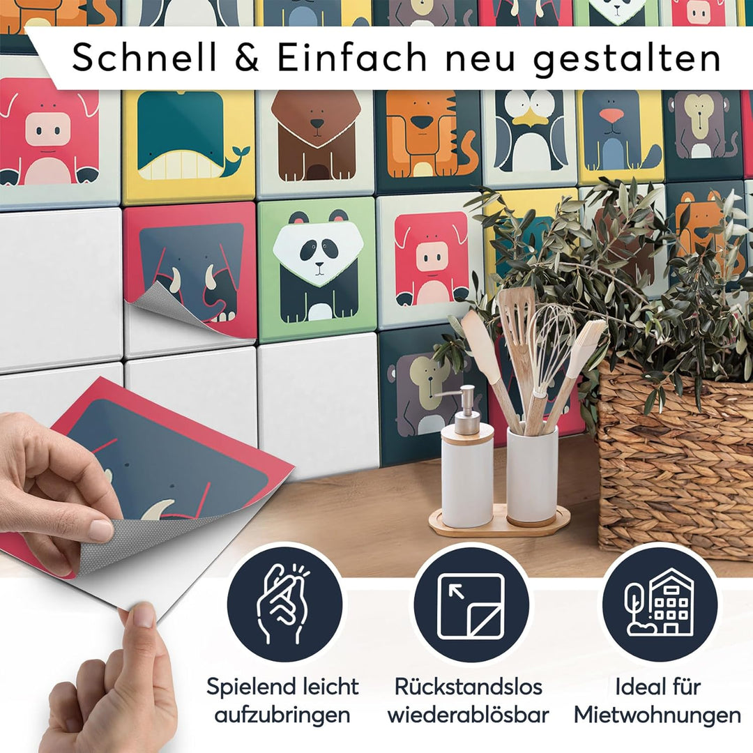 50 Stück Fliesenfolie für Küche und Bad 10x10 cm - Klebefliesen, Mosaikfliesen - Stickerfliesen, Fli