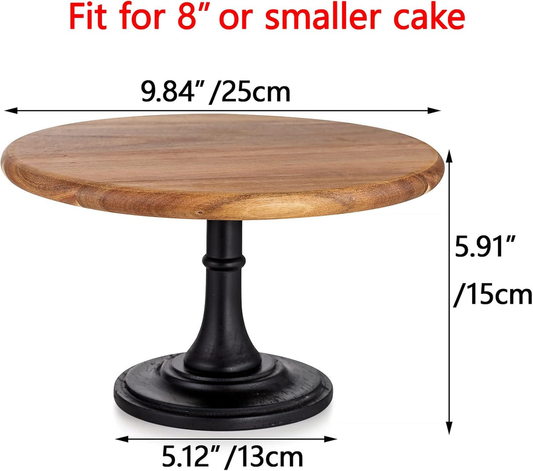 NUPTIO Rustikaler Tortenständer Hochzeit: 25cm Durchmesser Holz Tortenständer Schwarz, Dessertteller