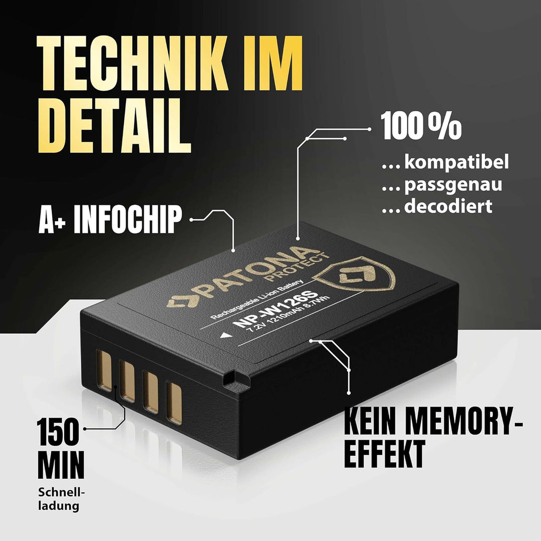 PATONA Protect NP-W126s NP-W126 Akku 2x (1140mAh) mit NTC-Sensor und V1 Gehäuse - ohne Verwendungsei