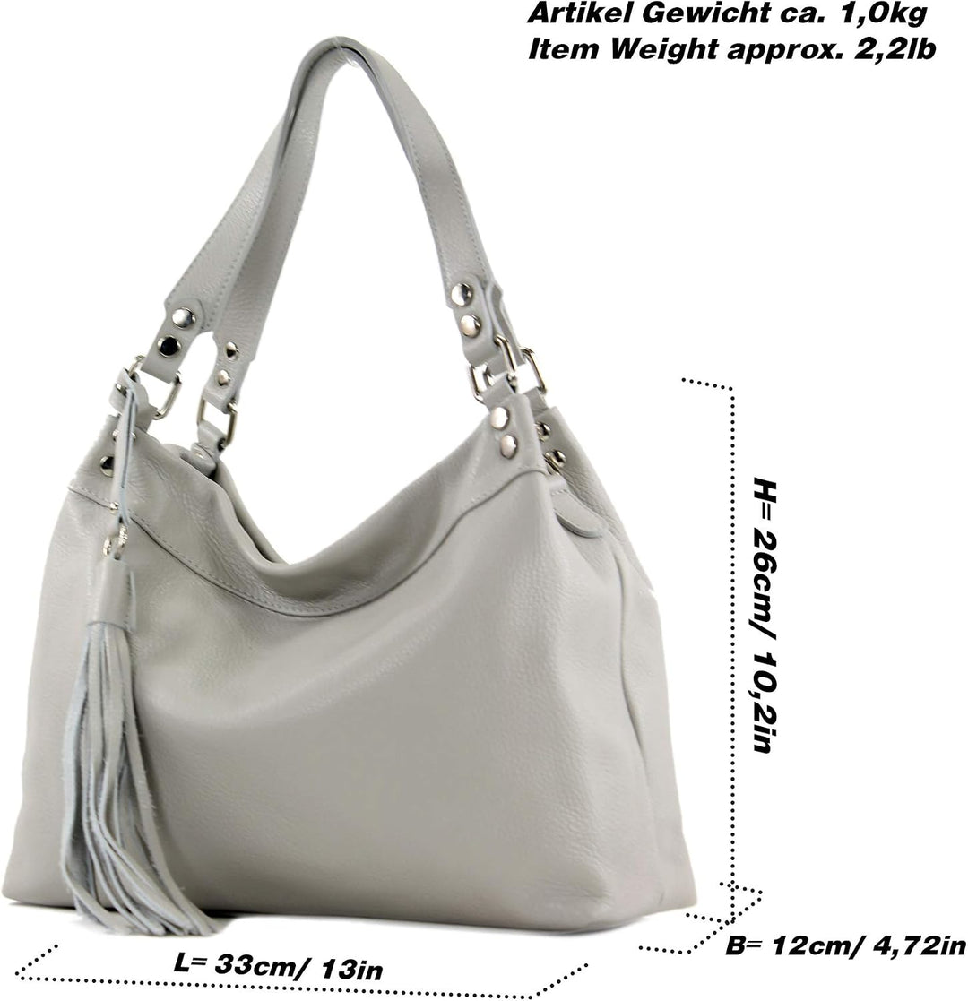 modamoda de T201 Damen Leder Schultertasche Handtasche, handmade in Italy Camel, Camel