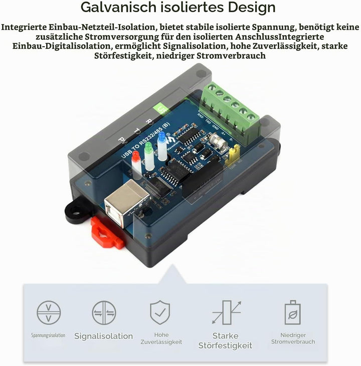 Waveshare USB to RS232/485 Industrial Grade Isolated Converter, Onboard Original FT232RNL Chip, Mult