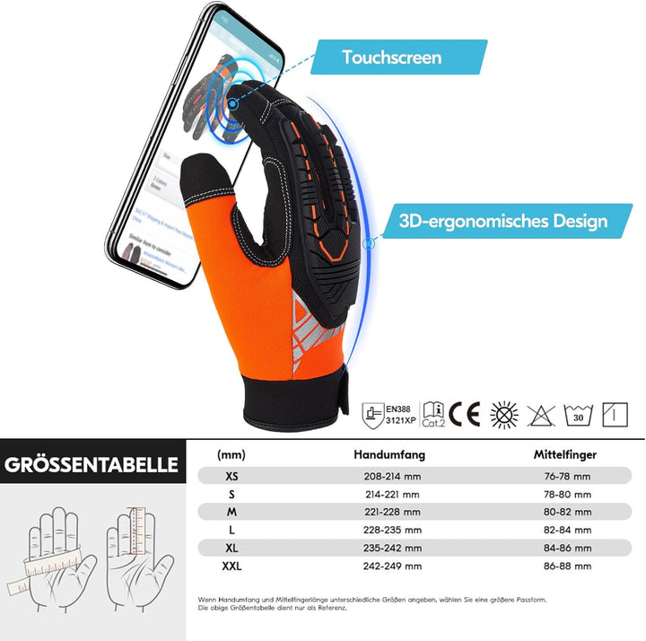 Vgo... 2 Paare hohe Mechnische Arbeitshandschuhe, für grosse Belastungsarbeit, Vibration-Schutz-Hand