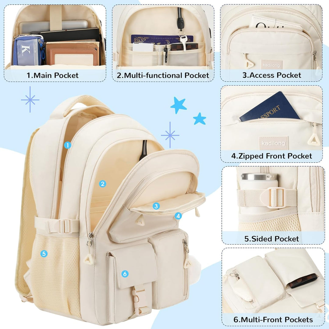 kadilong Rucksack Mädchen Teenager Rucksack Laptop Damen Schultasche Frauen Schulrucksack mit USB La