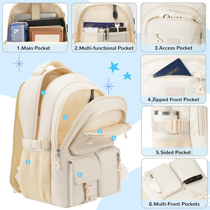 kadilong Rucksack Mädchen Teenager Rucksack Laptop Damen Schultasche Frauen Schulrucksack mit USB La