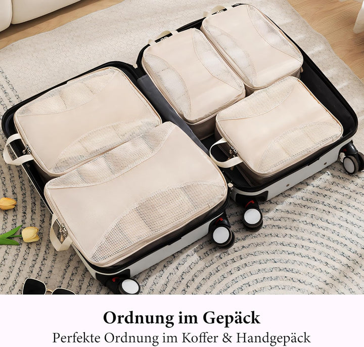 Koffer Organizer Set Kompression 8-teilig – Platzsparende Packwürfel mit Doppelreissverschluss – Was