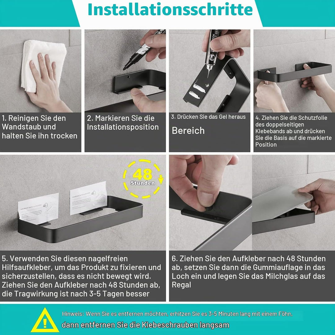 Duschablage Ohne Bohren, Aluminium Badezimmer Regal Selbstklebend Duschkorb Ablageregal mit Mattglas