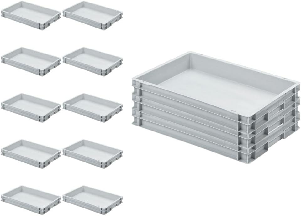 SuperSparSet 13x Eurobehälter mit geschlossenem Griff | HxBxT 7,5x40x60cm | 15 Liter | Grau | Eurobo