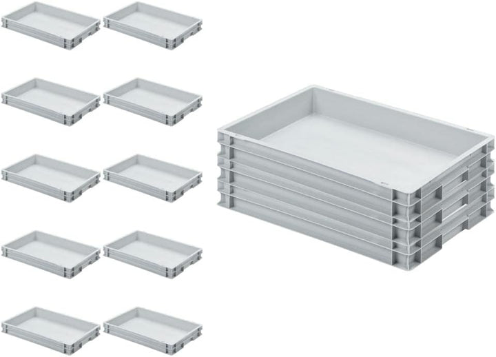 SuperSparSet 13x Eurobehälter mit geschlossenem Griff | HxBxT 7,5x40x60cm | 15 Liter | Grau | Eurobo