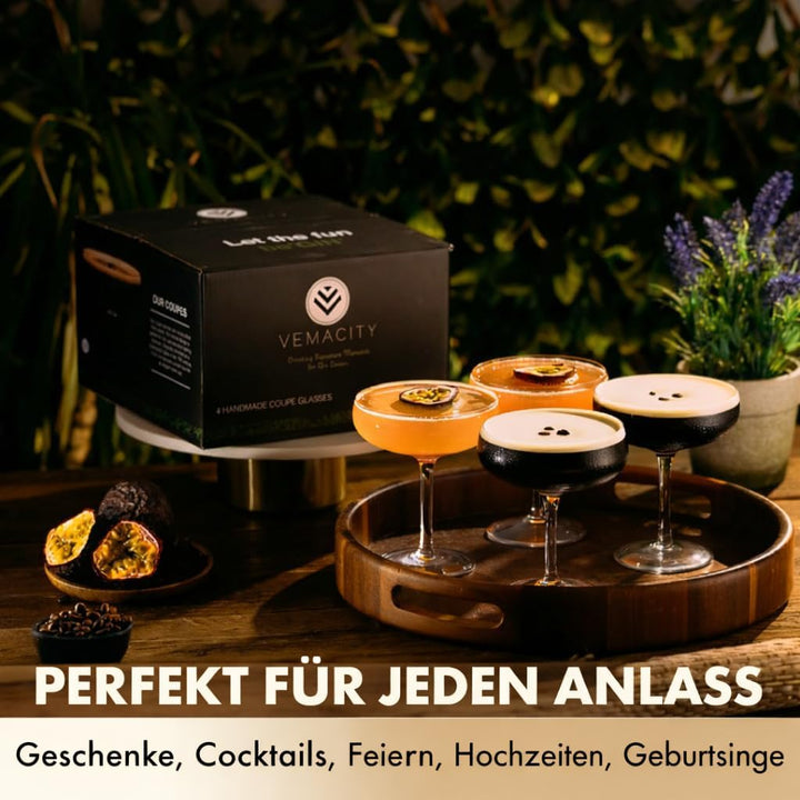 Vemacity Elegante Espresso Martini Gläser 4er Set | Handgefertigte Cocktailgläser Set | Champagner S
