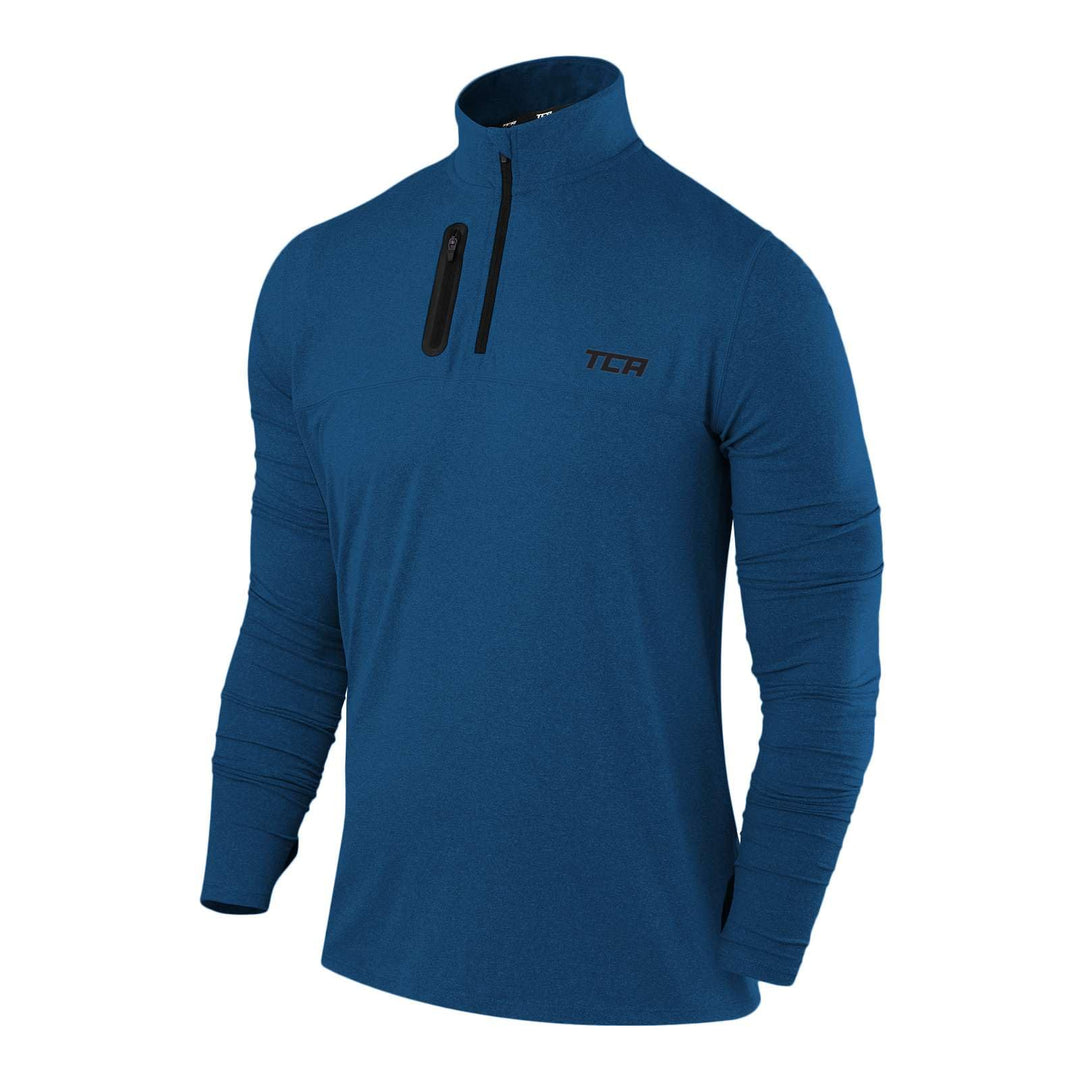 TCA Herren Fusion Pro Quickdry Langarm Lauf Shirt mit Halbem Reissverschluss Dunkelblau/Dunkelblau S