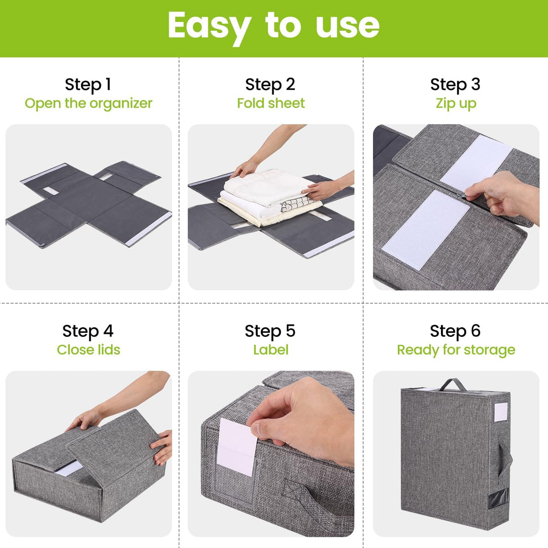 3 Stück Aufbewahrung Bettwäsche Organizer, Linen Bed Sheet Organiser Box, Faltbarer Aufbewahrungstas
