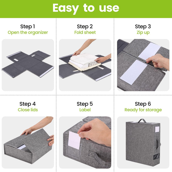 3 Stück Aufbewahrung Bettwäsche Organizer, Linen Bed Sheet Organiser Box, Faltbarer Aufbewahrungstas