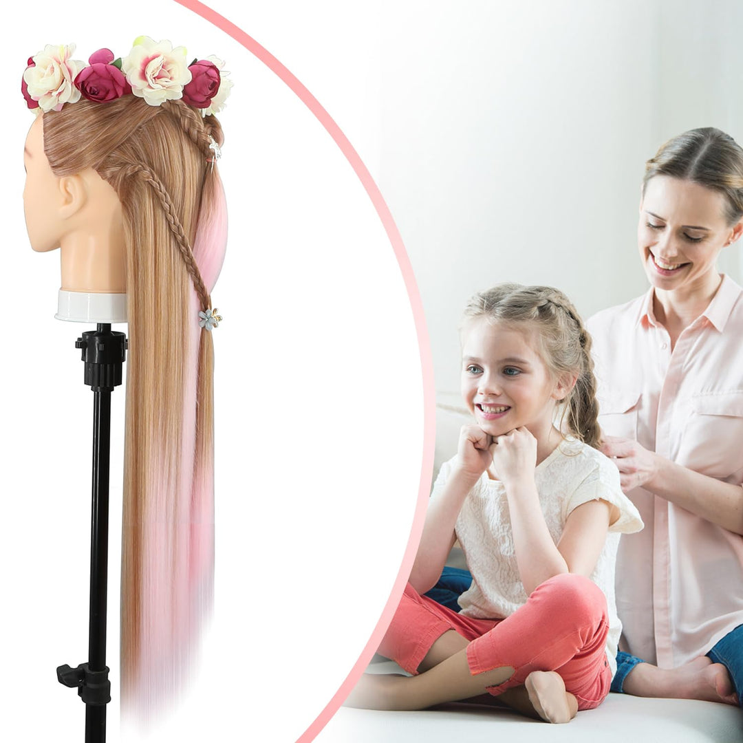 Trainingsköpfe, 28 Zoll Frisierkopf für Friseure, 100% Kunstfaser Haar Übungskopf, mit DIY Strickset