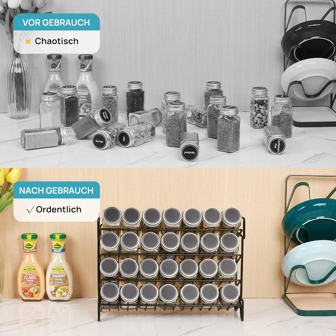Vtopmart 4-stöckiges Gewürzregal Stehend, 28 Leere Gewürzgläser mit Gestell und 432 Gewürzetiketten,
