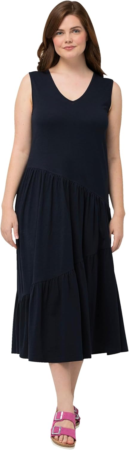 Ulla Popken Damen Flared Strap Dress Kleid 54-56 Marine, 54-56 Marine