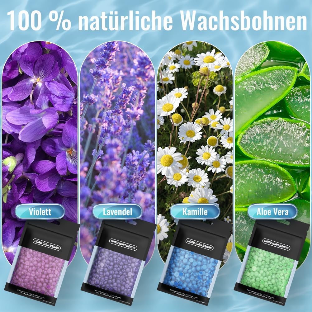 Waxing Set LCD,2 Heizmodi Haarentfernung Wachswärmer 4 Wachsbohnen 20 Holzspateln,Reservierbare Heiz