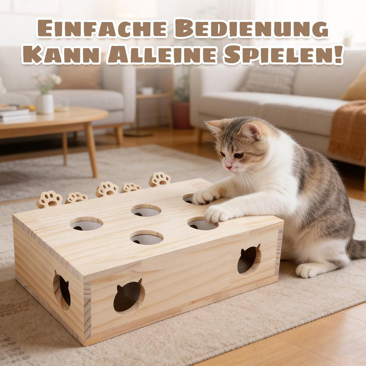 Interaktives Katzenspielzeug Holz Spielzeug, Katzenspielzeug Selbstbeschäftigung Puzzle Box mit Spie