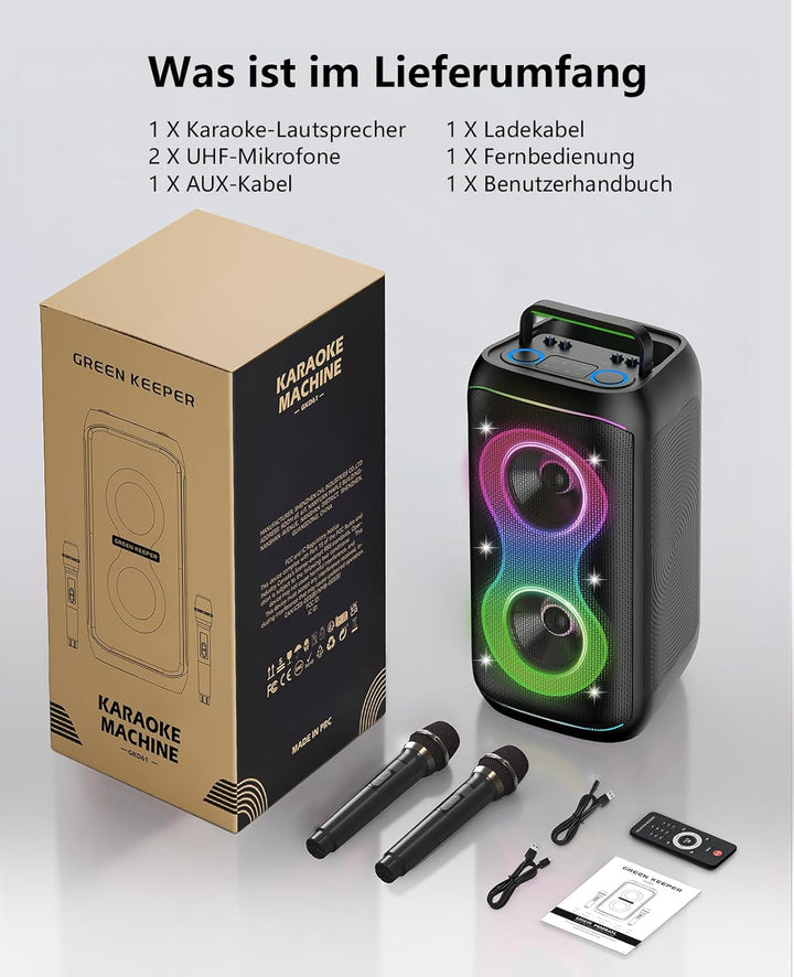 GKD61 Karaoke-Maschine für Erwachsene, 2 Kabellose UHF-Mikrofone, 400W Spitzenleistung, Tragbarer Bl