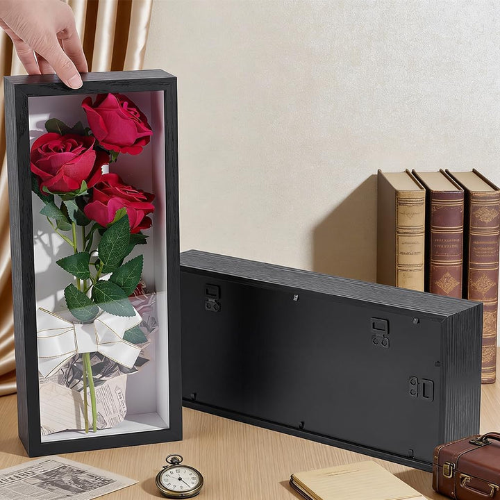 2 Stück Schattenbox Displaykasten 36.6x15.5x6.5cm Rechteckiger MDF Schattenboxrahmen Mit Nagelaufhän