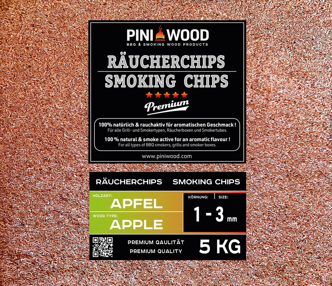 PINI 5 Kg Räucherchips Apfel 1-3 mm Smoking Chips Räucherspäne 18 Liter