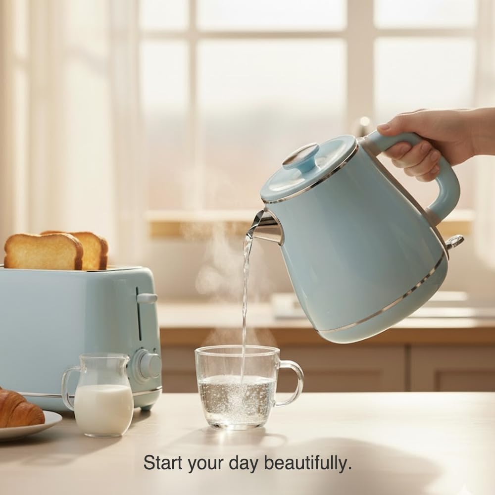 MULIN wasserkocher retro, Elektrischer Wasserkocher mit 360° Basis, 1,8 L Kapazität, 2200 W, Schnell