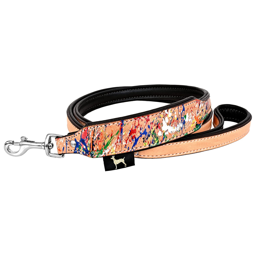 MICHUR Graphiti Braun Bunt gesprenkelt Leine, Hundeleine Leder, Flachleine, Lederleine Hund, PASSEND