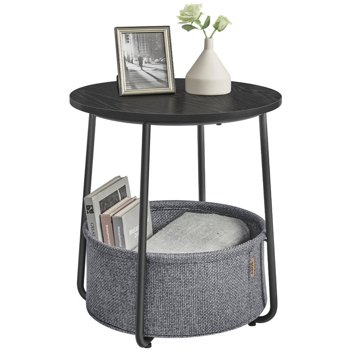 VASAGLE Beistelltisch rund, Kleiner Tisch, Couchtisch klein, Wohnzimmertisch, Korb aus Stoff, Staura