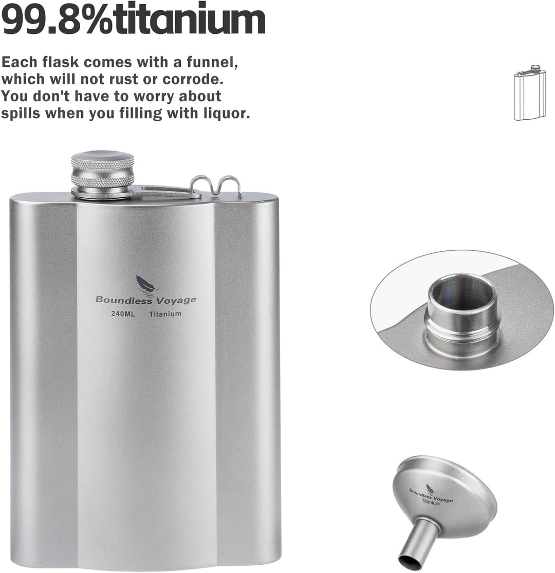 iBasingo Flachmänner aus Titan 240ml Ultraleichter kleiner Flachmann für Spirituosen Tragbare Reise
