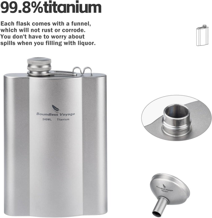 iBasingo Flachmänner aus Titan 240ml Ultraleichter kleiner Flachmann für Spirituosen Tragbare Reise