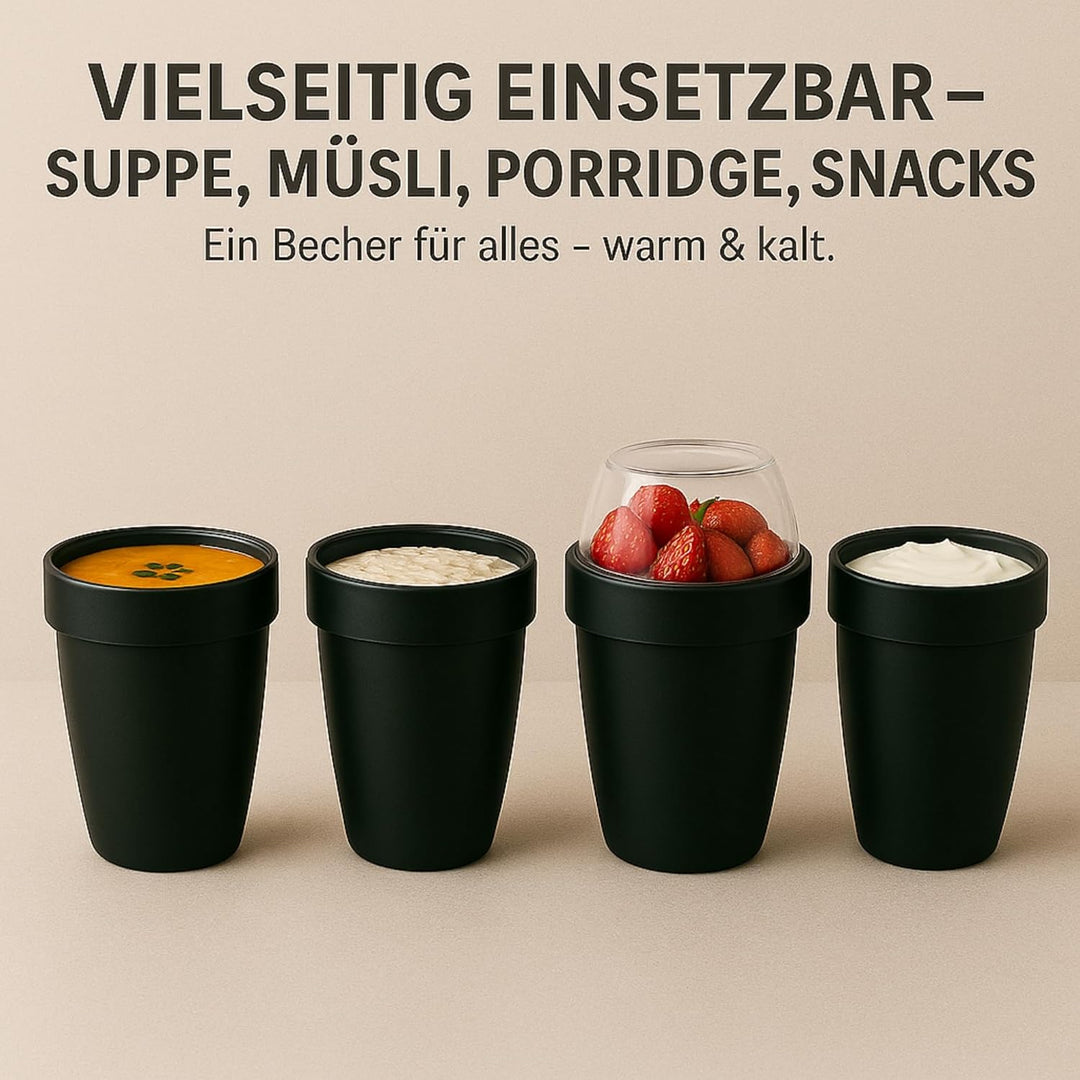Müslibecher 2in1-700 ml – 2 auslaufsichere Fächer (500 ml + 200 ml) – mikrowellen‑ & tiefkühlgeeigne