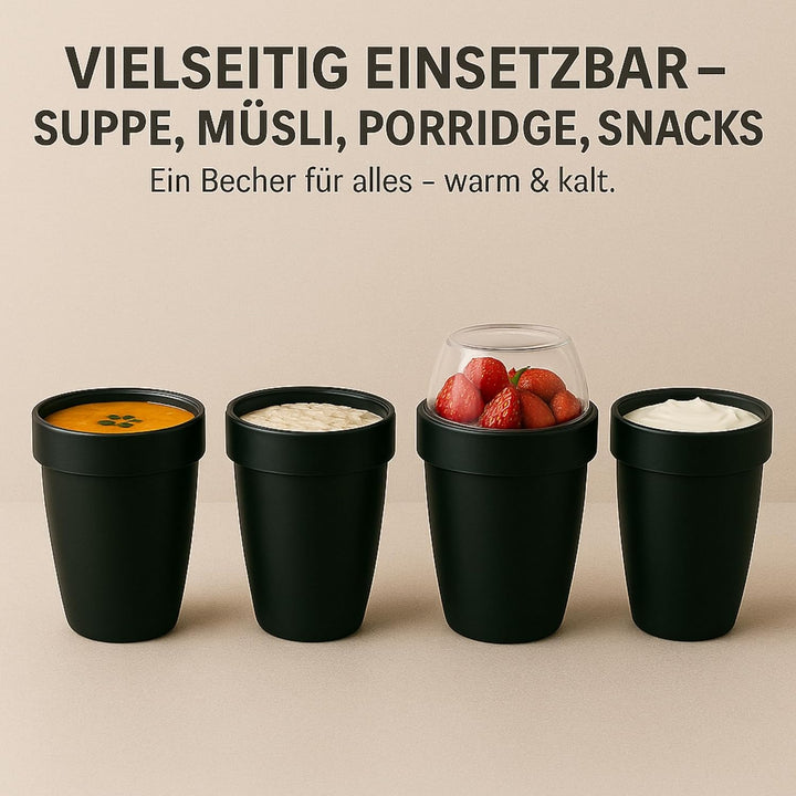 Müslibecher 2in1-700 ml – 2 auslaufsichere Fächer (500 ml + 200 ml) – mikrowellen‑ & tiefkühlgeeigne