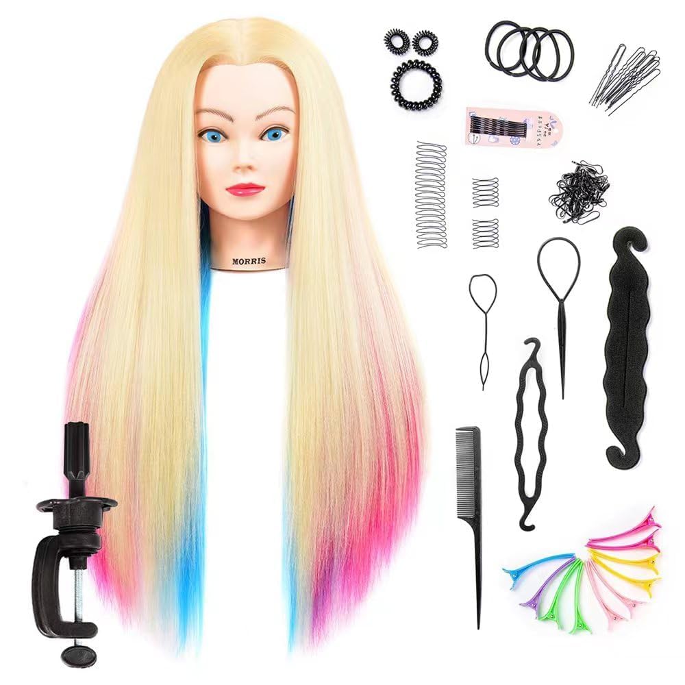 Mannequinkopf aus Kunstfaser, 66–71,1 cm lang, für Friseurtraining, mit Klemme (Kopf-613), Kopf-613