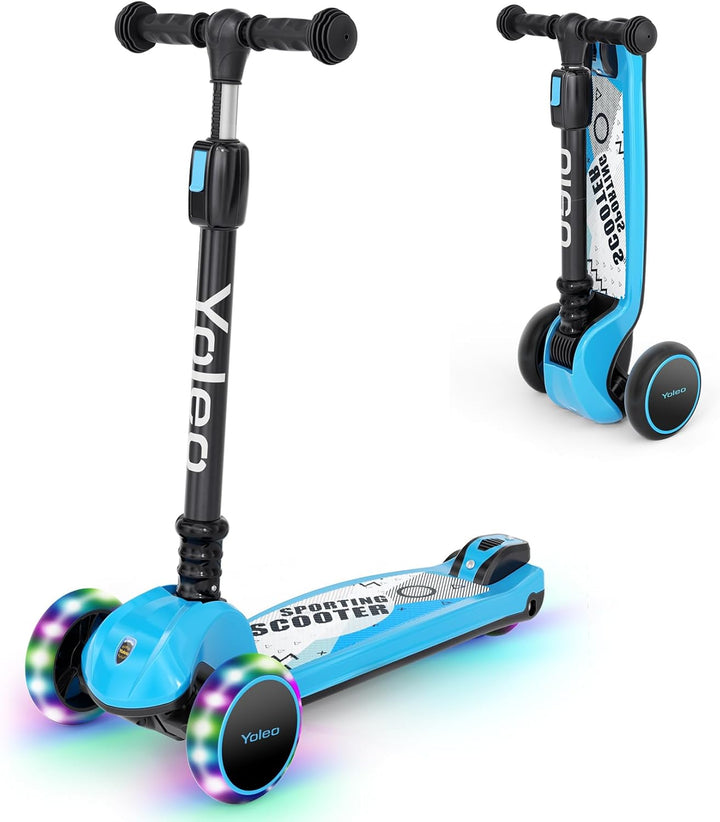 YOLEO Kinderoller Kinderscooter Dreiradscooter mit LED Räder, 2-Rädern Hinterbremsen,4 Höhenverstell