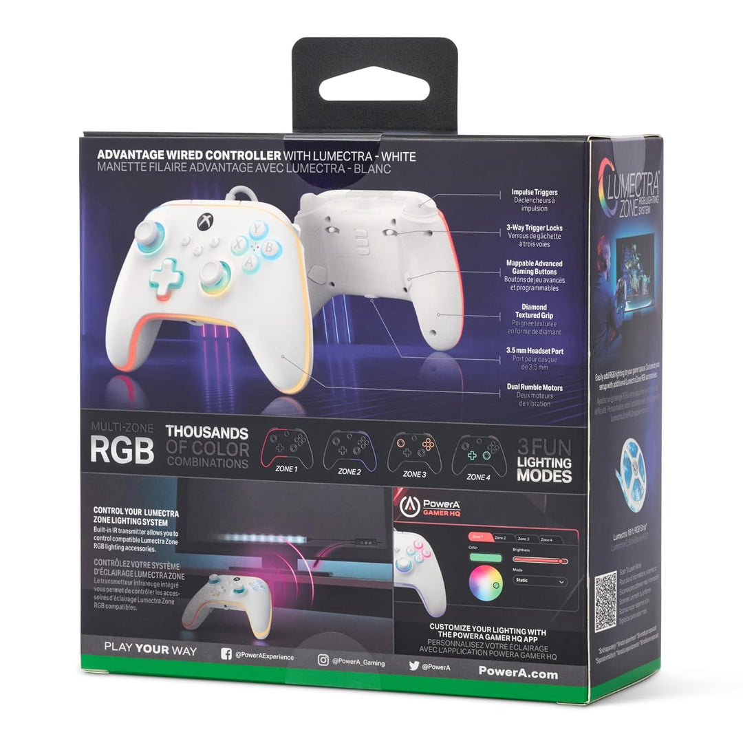 PowerA Kabelgebundener Advantage-Controller für Xbox Series X|S mit Lumectra - Weiss, Gamepad, kabel