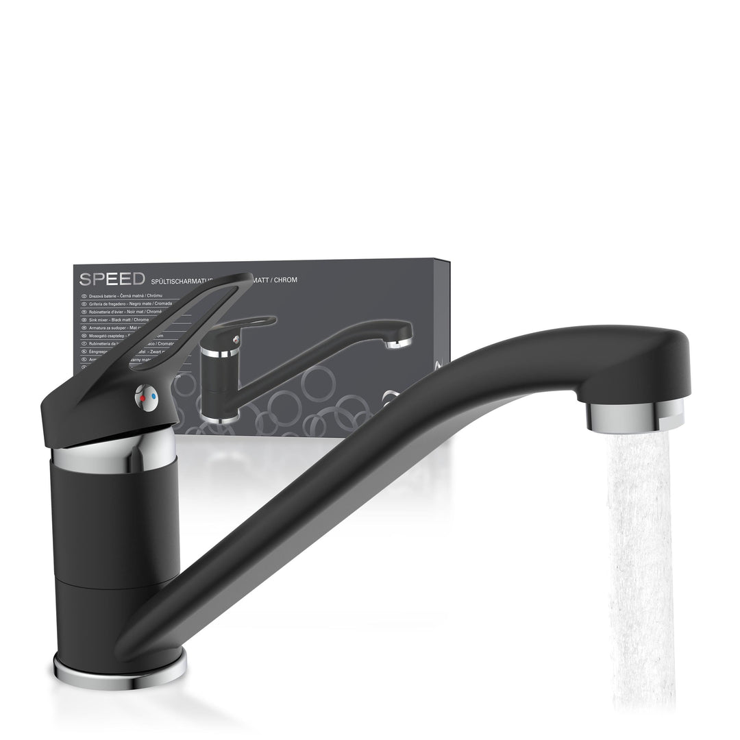 EISL Spültischarmatur SPEED, Wasserhahn Küche Chrom/Schwarz, Einhebelmischer Küche 360° schwenkbar i
