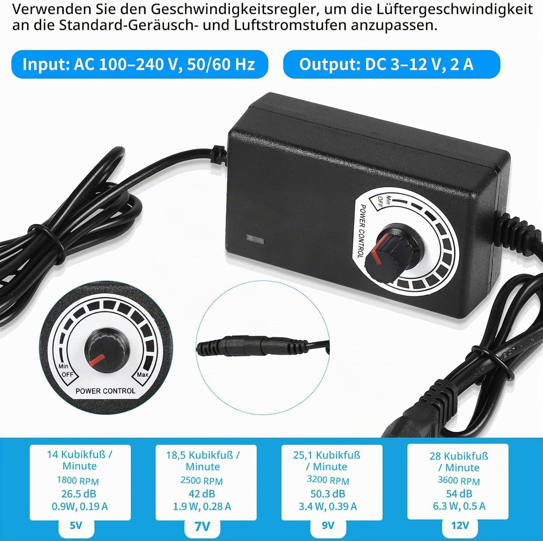 DBREAKS Radiallüfter 12V, Kühlung Lüfter mit Drehzahlregler für Haushaltsgeräte, 220V Klein Gebläse