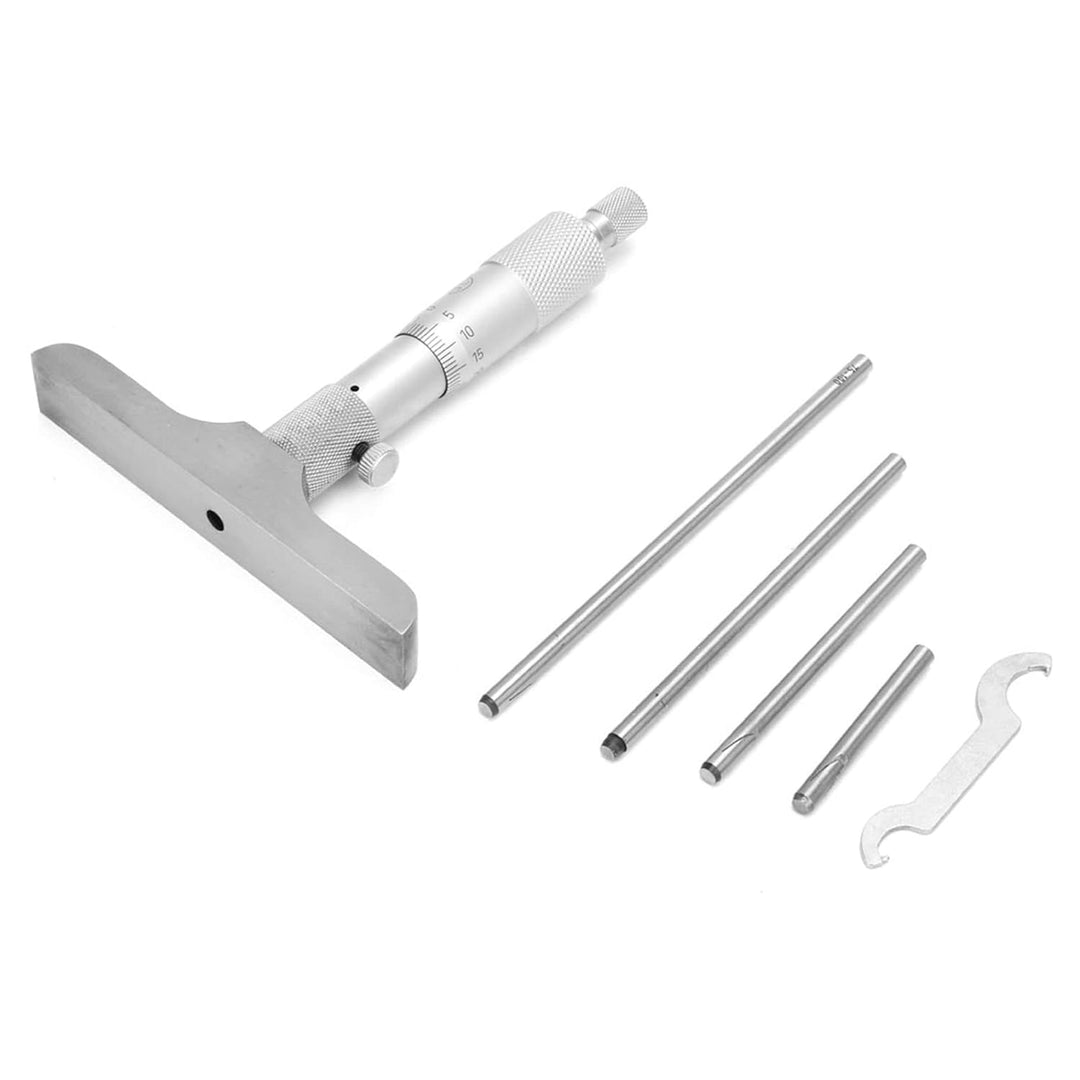 0,01 mm Tiefenmessschraube mit 5 Stück Pleuel Tiefenmessgerät Gage(0-100mm 4inch), 0-100mm 4inch