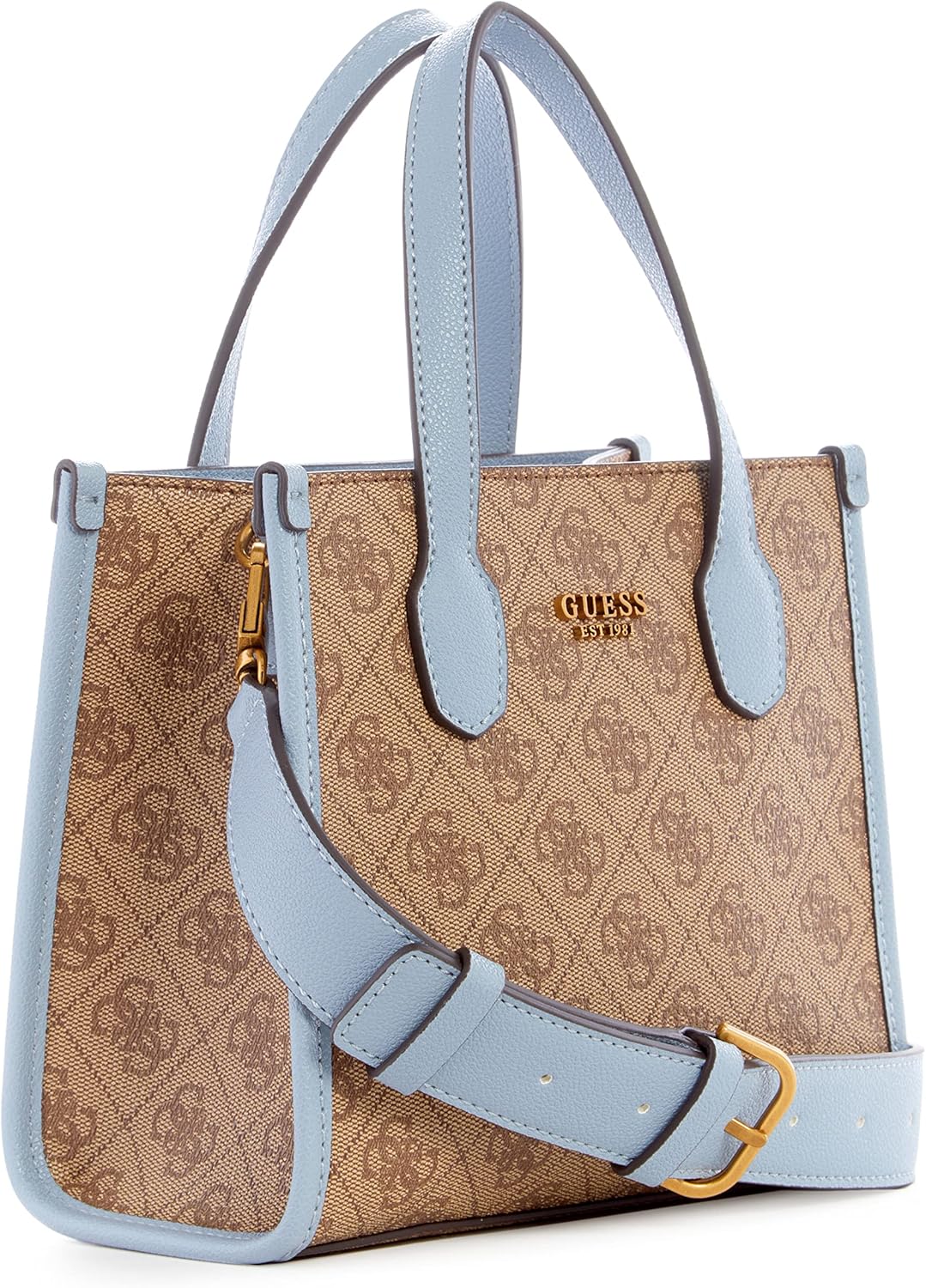 GUESS Damen Silvana Umhängetasche, Mini-Tragetasche, Tragegriff Oben Latte Logo/Schiefer, Latte Logo