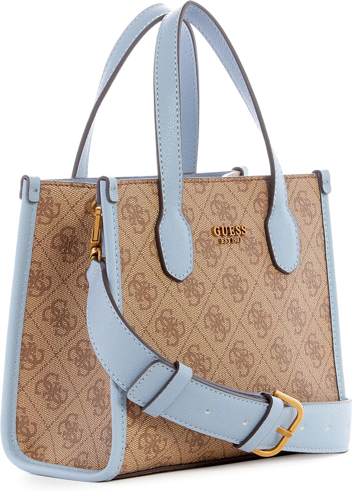 GUESS Damen Silvana Umhängetasche, Mini-Tragetasche, Tragegriff Oben Latte Logo/Schiefer, Latte Logo