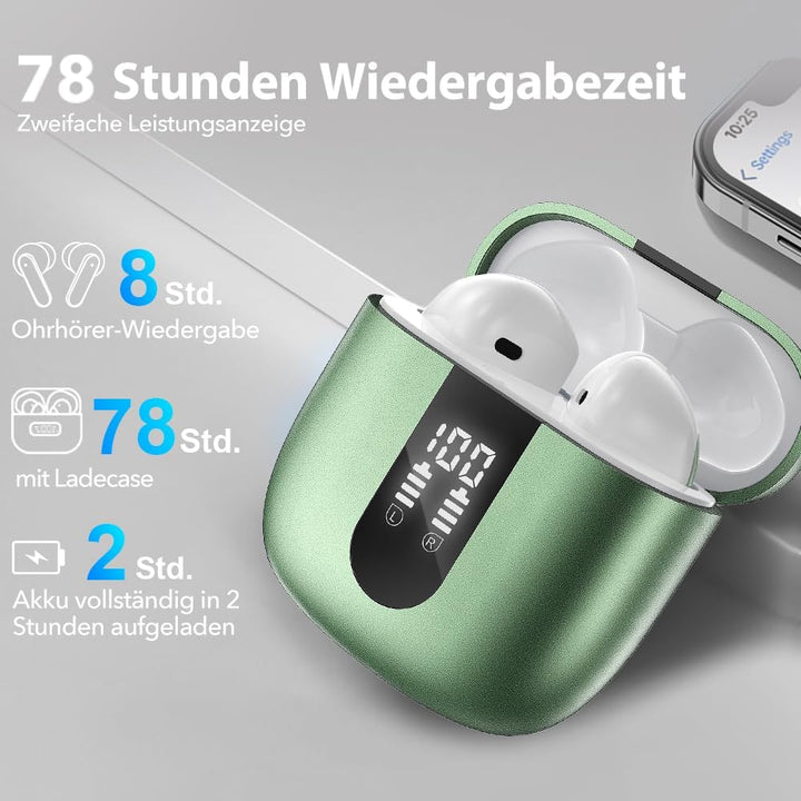 Kopfhörer Kabellos Bluetooth 5.4, In Ear mit 6 ENC Mikrofon Bluetooth Kopfhörer, 60 Std Stereo Kabel