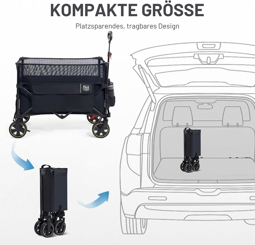 TIMBER RIDGE XXXL Bollerwagen Faltbar 225L mit Bremse Transportwagen Klappbar Einstellbare Kapazität