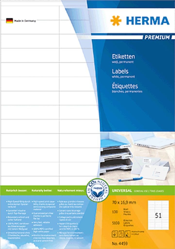 Herma Etiketten/4459 70,0x16,9 mm weiss Inh.5100