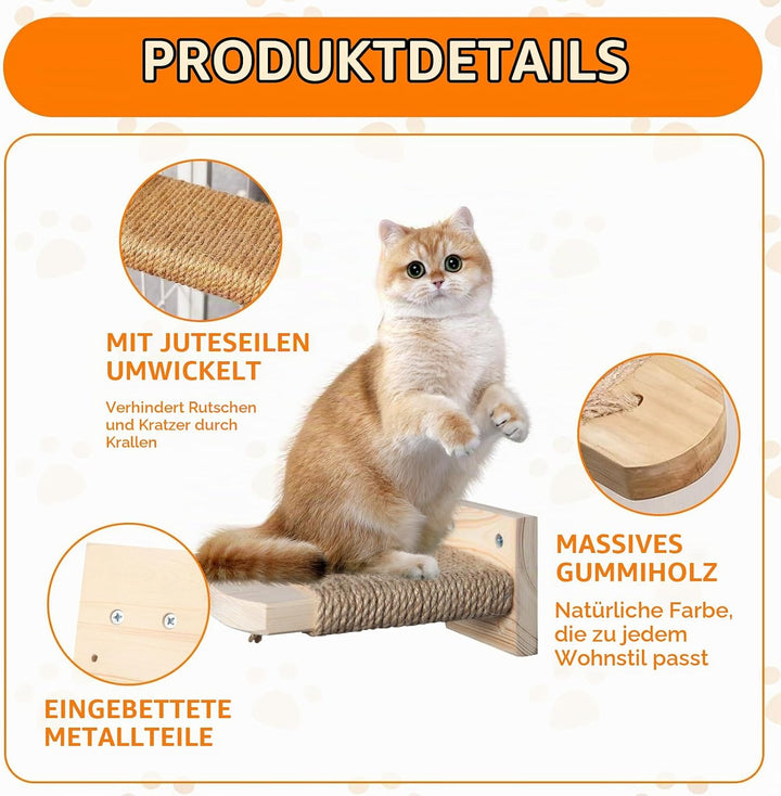 4 in 1 Kletterwand für Katzen Katzentreppe Wand, Wandliege mit Juteseil zum Kratzen, Katzentreppe Pl
