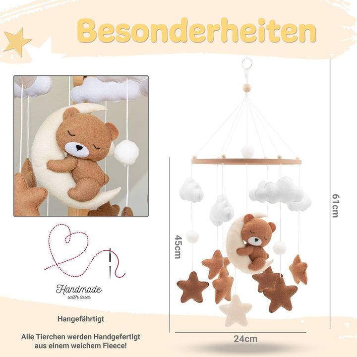 Baby mobile schlummernder Bär – Baby Mobiles mit Holzring und süssen Tierchen – Perfektes Mobile für