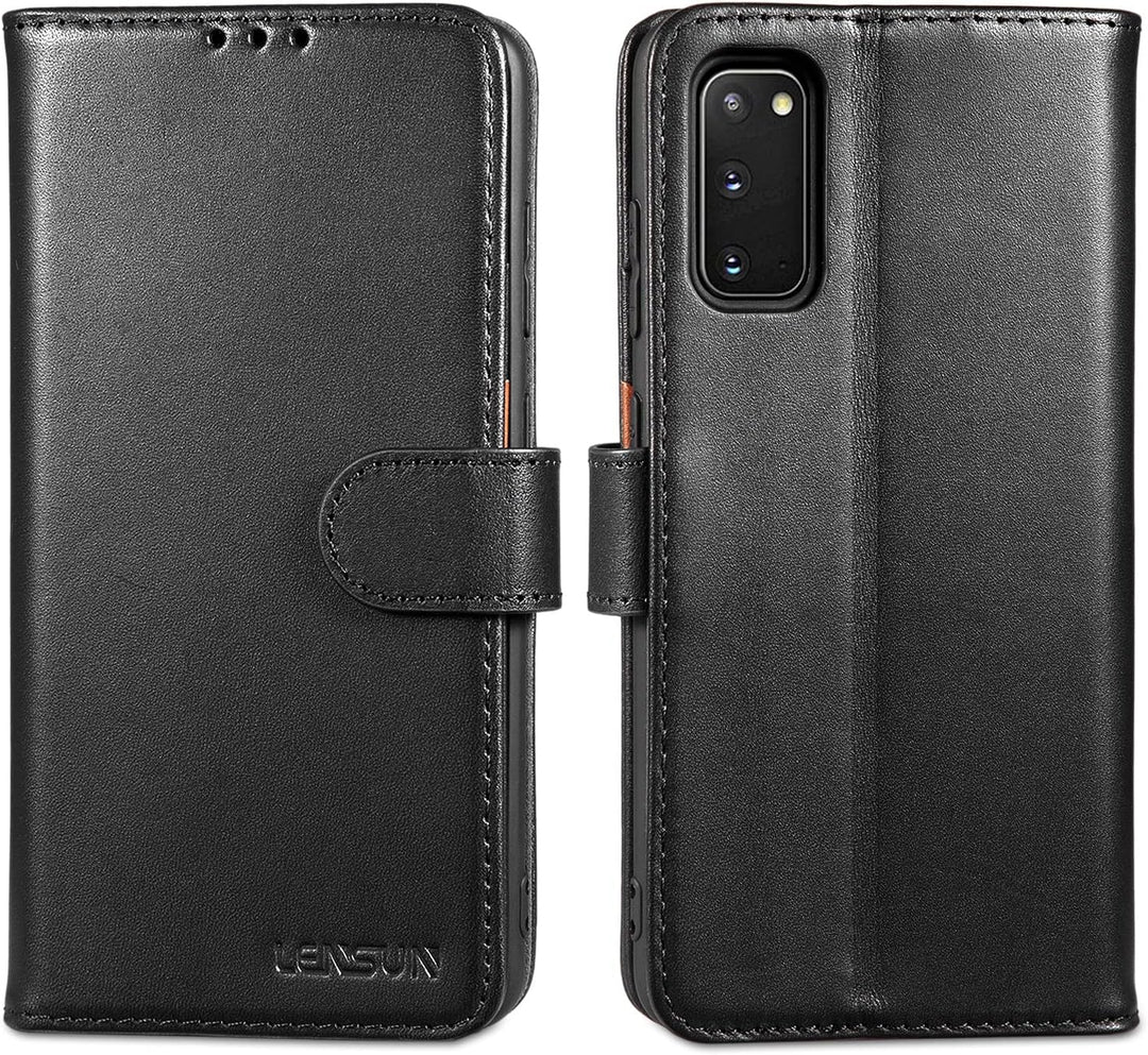 LENSUN Echtleder Hülle für Samsung Galaxy S20, Handyhülle [Echtes Leder] [Magnetverschluss] [RFID Sc